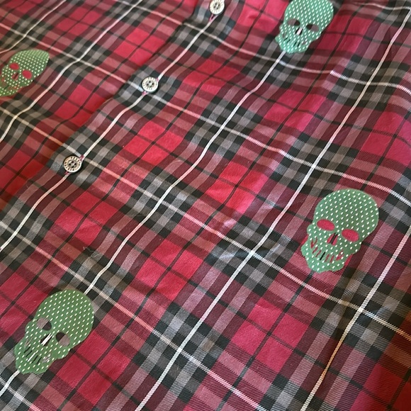 Rule 18 *NWT* Men's Bobby Jones Dark Red Tartan Plaid Skull Sport Golf Shirt - Picture 4 of 10
